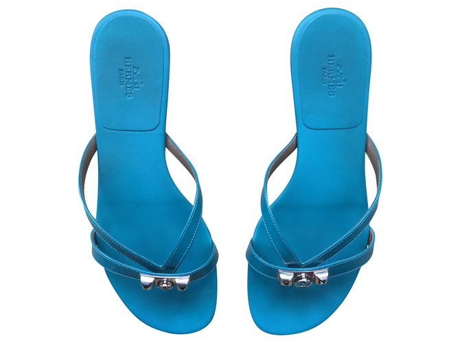 Sandales Hermès Cuir Bleu  ref.205169