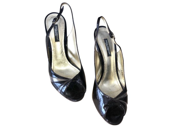 Dolce & Gabbana Dolce&Gabbana VERO CUOIO High heels. Black Golden Leather Varnish  ref.205172