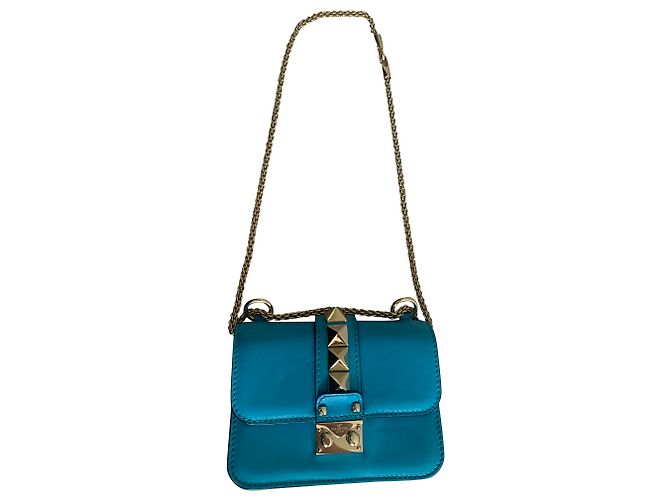 Borsa Valentino Garavani Mini GlamLock Rockstud Blu in Pelle 
