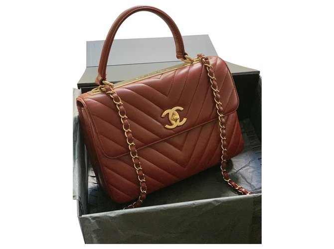 Chanel Trendy CC Chevron Rot Lammfell  ref.205242