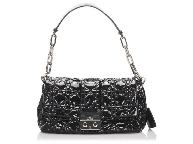 Dior Black Cannage Miss Dior Charol Bag Flap Bag Negro Cuero  ref.205362