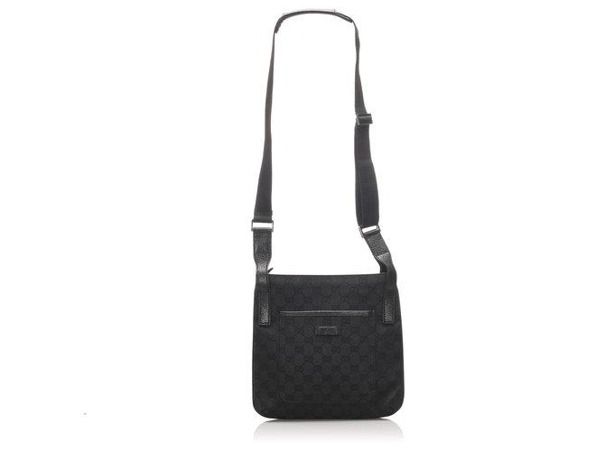 Gucci Black GG Canvas Crossbody Bag Leather Cloth Pony-style calfskin Cloth  ref.205400