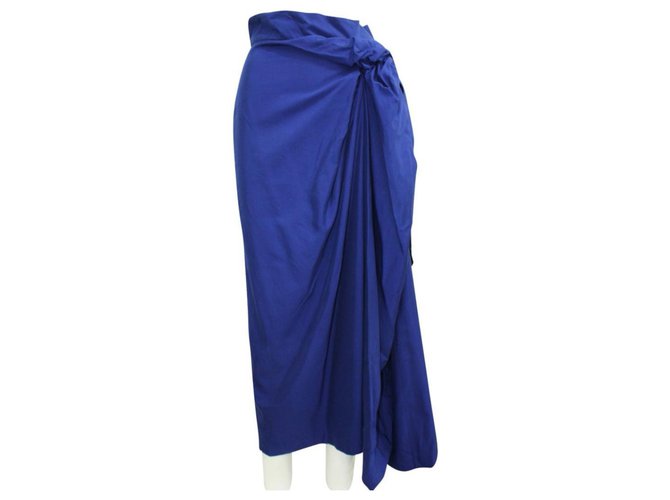 Jupe portefeuille sarong bleu Dries Van Noten FR38 Coton  ref.205567