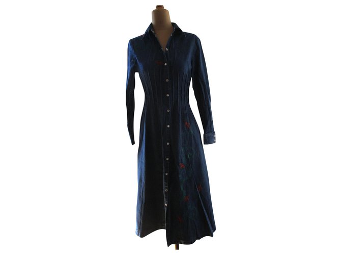 Armand Ventilo Jeans dress, embroidered, taille 36. Navy blue Cotton  ref.205570