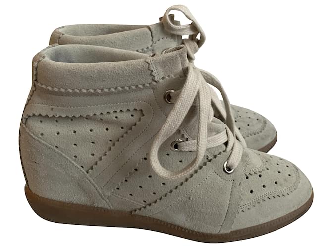 Isabel Marant Bobby Wedge Trainers Beige Suede  ref.205676