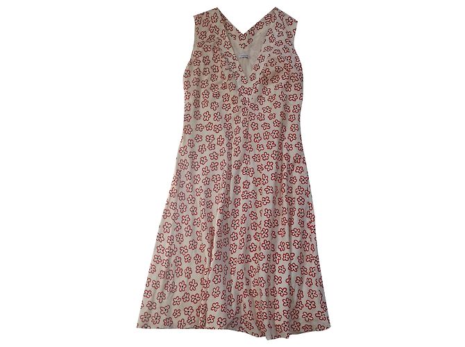 Vestido Cacharel de algodón sin mangas cuello en V beige rojo negro Multicolor