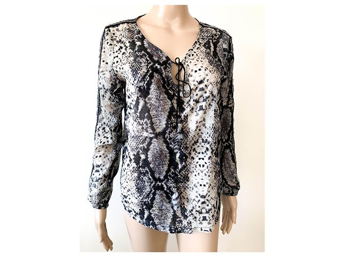 Autre Marque Top de seda One Of Preto Cinza
