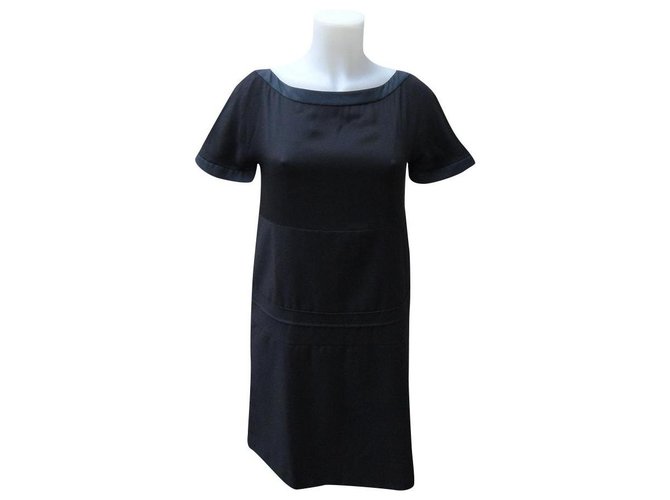 Chloé Dresses Black Navy blue Silk Wool  ref.205740