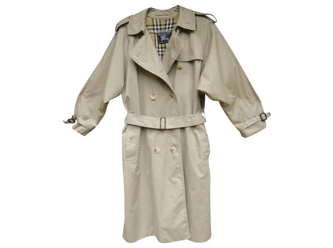 trench coat vintage das mulheres Burberry 40 Bege Algodão Poliéster  ref.205757