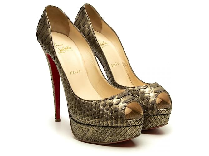 Christian Louboutin python Lady Peep heels Golden  ref.205759