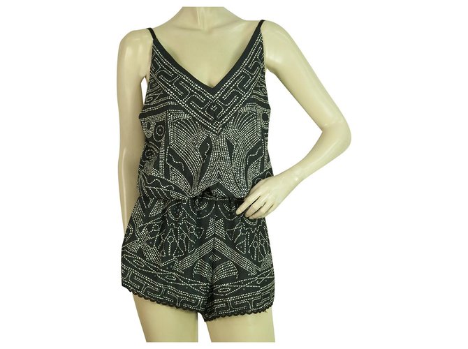 Autre Marque Peace & Chaos Ethnic Printed Black and White Playsuit Summer Romper Size M / L Polyester  ref.205763