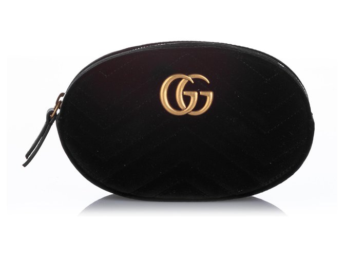 Gucci Black GG Marmont Velvet Belt Bag Leather Pony-style calfskin Cloth  ref.206284