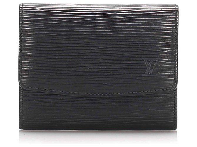 Louis Vuitton Black Epi Porte Monnaie Billets Tresor Wallet Cuir Noir  ref.206301