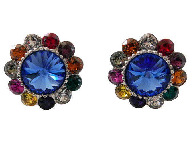 Miu Miu Floral Crystal Clip Earrings Multiple colors Metal  ref.206366