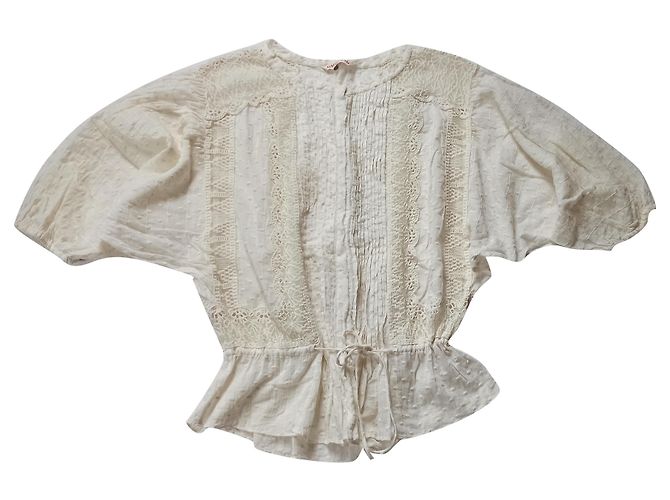 Top de algodão e renda bege Rebecca Taylor
