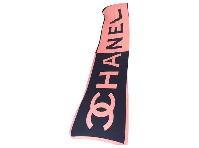 Chanel sciarpe Corallo Blu navy Cachemire  ref.206427