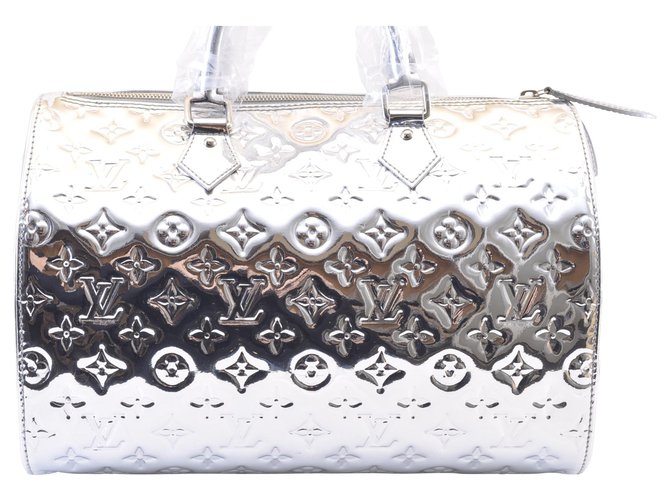 Speedy patent leather handbag Louis Vuitton Silver in Patent