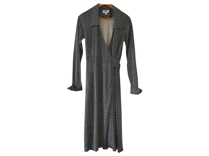 Diane Von Furstenberg DvF seltenes Vintage Seidenwickelkleid Schwarz Weiß