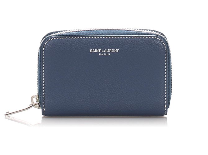 Yves Saint Laurent YSL Blue Leather Coin Pouch Blau Leder Kalbähnliches Kalb  ref.206634