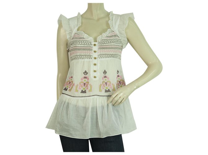 Alice By Temperley Romantic White Embroidered Tank Vest Sleeveless Top sz UK 8 Multiple colors Cotton  ref.206652