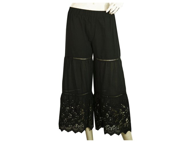 Autre Marque Twin Set Simona Barbieri Black Cropped Pants 100% Cotton Summer Trousers sz XS  ref.206657
