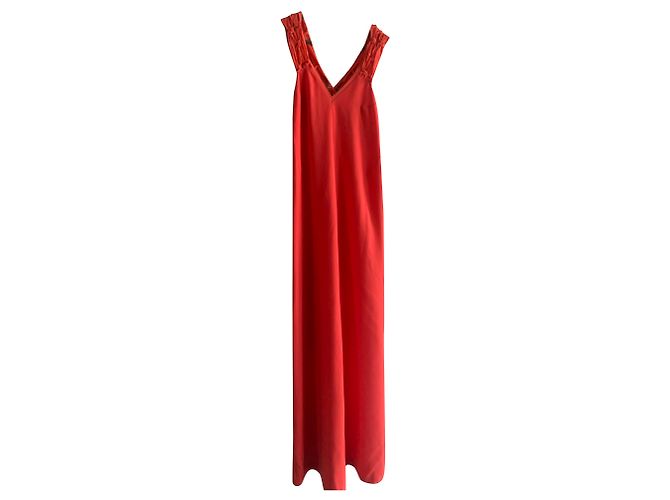 Maje T1 Maxikleid aus Krepp Koralle