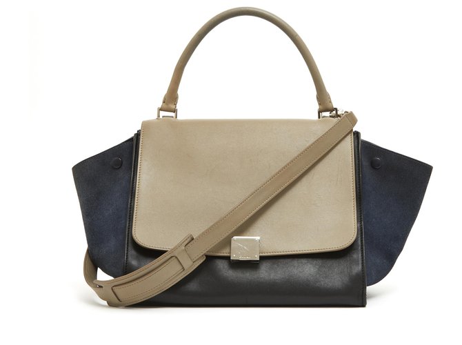 Céline TRAPEZE MEDIUM NERO MARINO TAUPE Blu navy Pelle Scamosciato  ref.206725