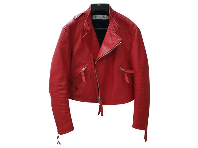 Christian Dior Red Shaman Leder Moto Jacke Gr.36 Rot  ref.206980