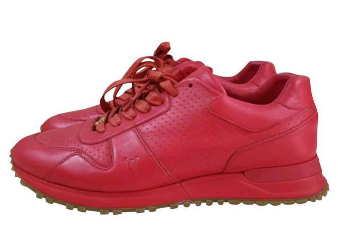 LOUIS VUITTON X SUPREME RUN AWAY RED SNEAKERS Sz8 (42) Leather  ref.206990