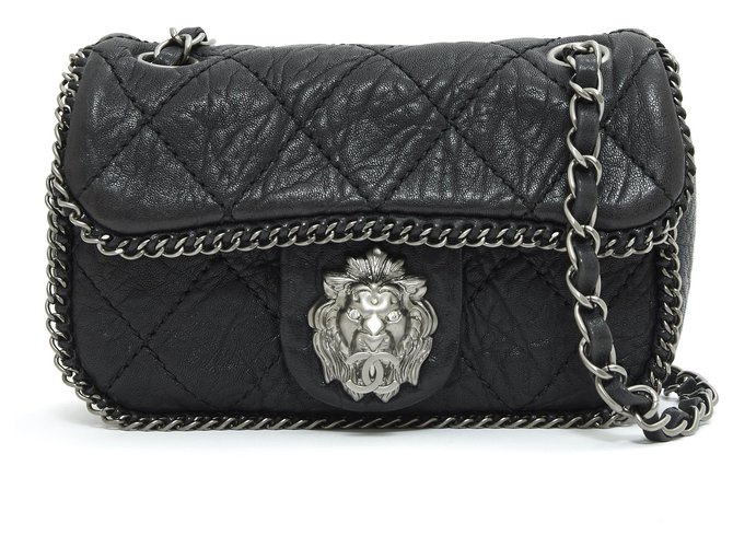 Chanel HAUTE COUTURE TIMELESS CLASSIC MINI LION Black Silvery Leather Metal  ref.207048