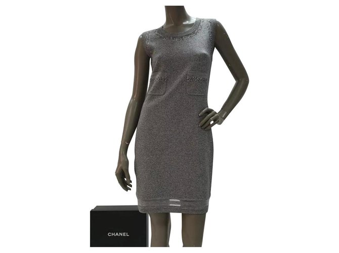 NWOT Chanel Cotton Silver Mini Dress Sz 38 Silvery  ref.207451