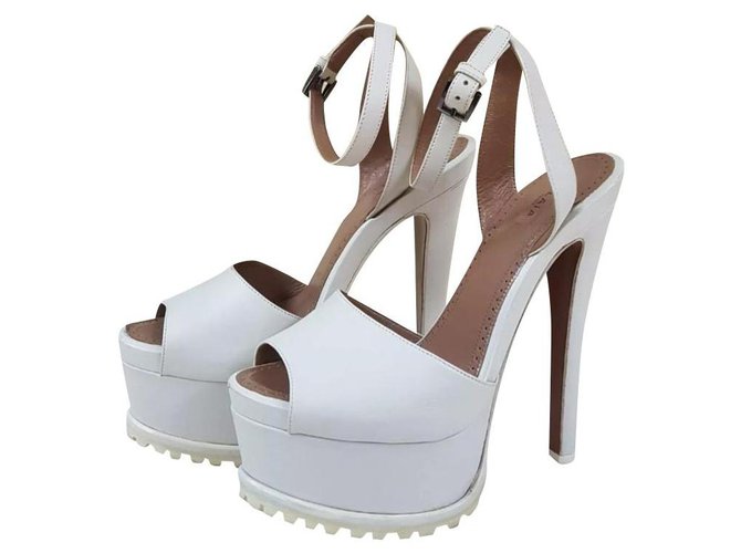 Alaïa ALAIA White Leather Platform Sandals Heels Sz. 38  ref.207503