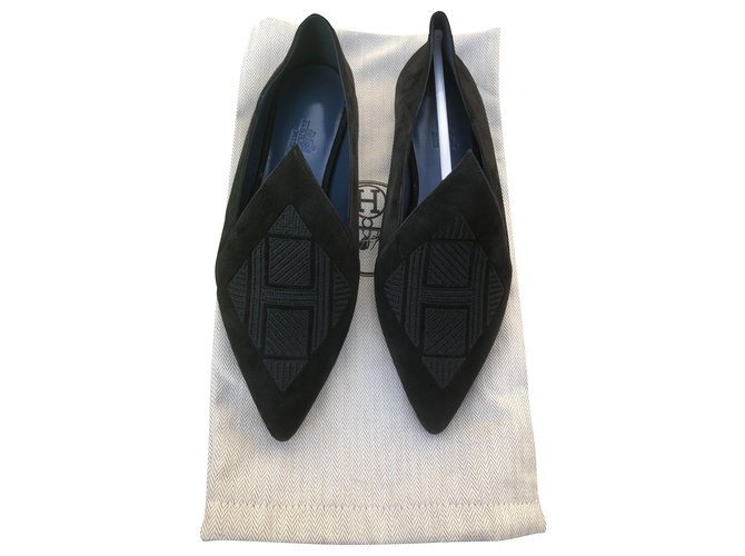 Hermès Zapatillas de ballet Negro Gamuza  ref.207562