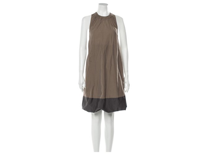 Brunello Cucinelli Color block silk blend dress Brown Cotton  ref.207566