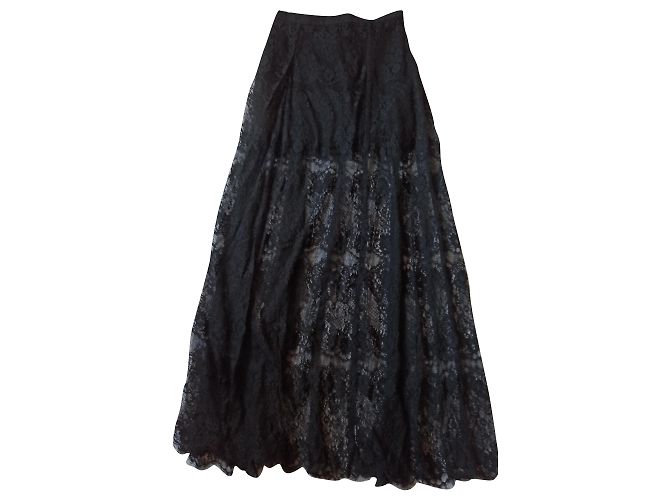Autre Marque Falda larga de encaje negro Elisabeth Teixeira