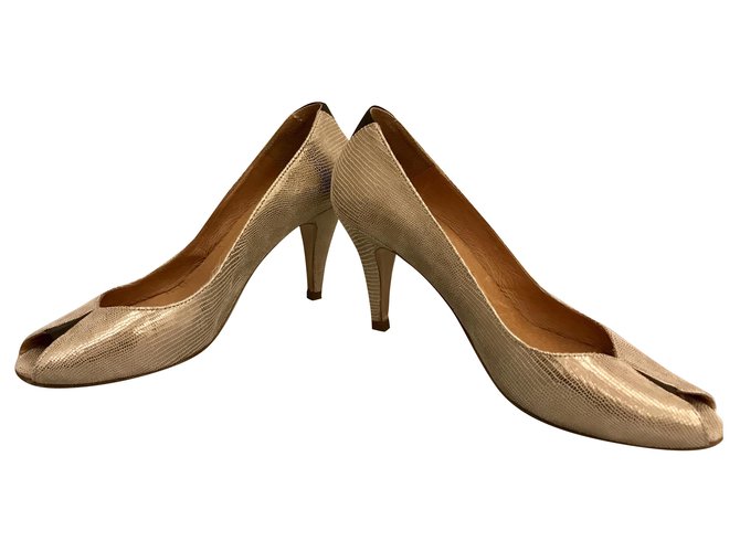 Soeur Peep toe heeled shoe Golden Leather  ref.207619
