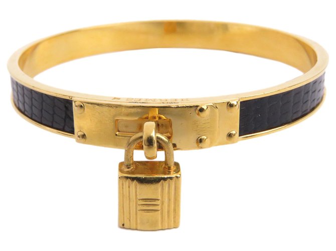 Hermès Hermes Gold Kelly H Schloss Armband Schwarz Golden Metall  ref.207900