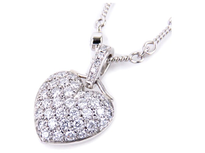 Autre Marque Tiffany Silver Heart Diamond Paved Pendant Necklace Silvery Metal Platinum  ref.208010