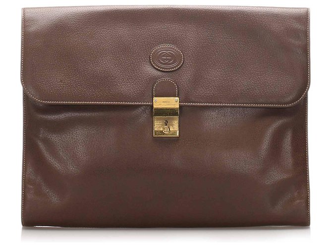 Gucci Brown Leather Clutch Bag Dark brown Pony-style calfskin  ref.208061