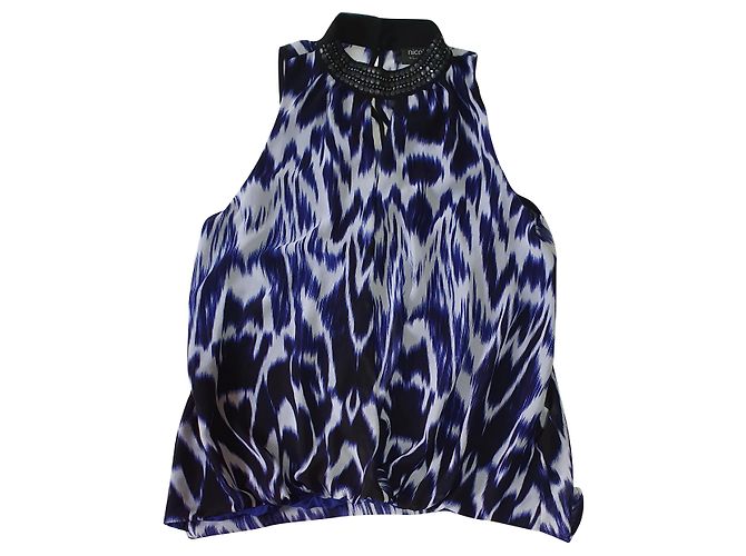 Blouse Nicole Miller Multicolore Noir Bleu Polyester Taille M