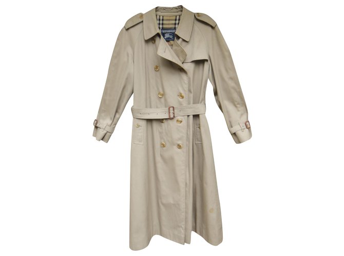 trench coat vintage das mulheres Burberry 42 Bege Algodão Poliéster  ref.208136