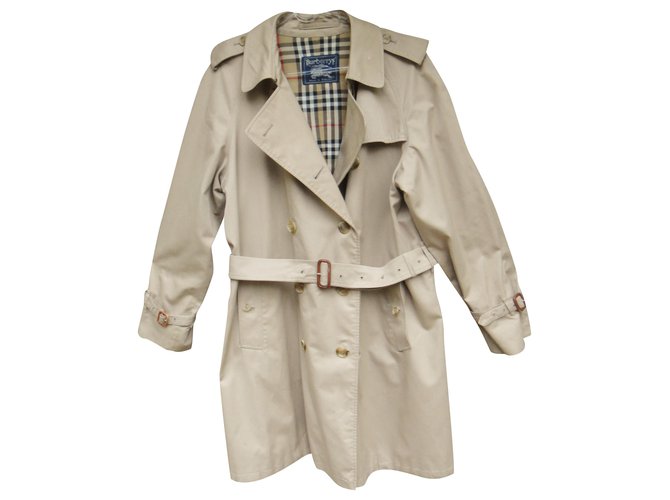 trench coat vintage das mulheres Burberry 46 Bege Algodão Poliéster  ref.208193