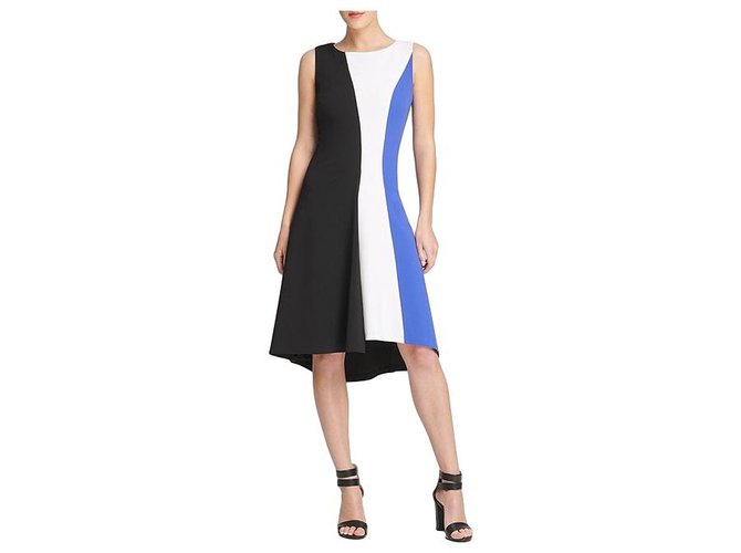 Donna Karan Aline dress Black White Blue Elastane Polyamide  ref.208325