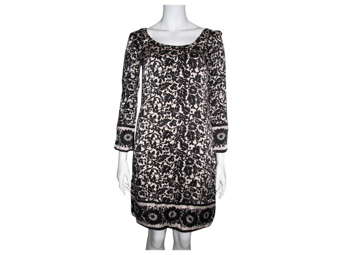 Diane Von Furstenberg DvF black and cream floral silk dress  ref.208340