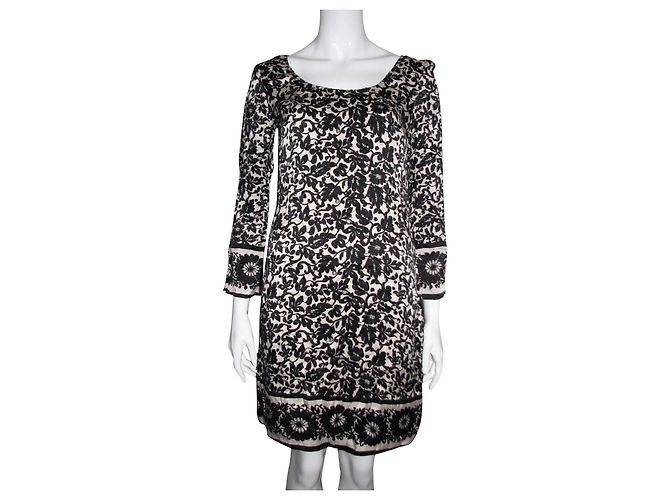 Diane Von Furstenberg DvF schwarz-cremefarbenes Blumenseidenkleid Roh