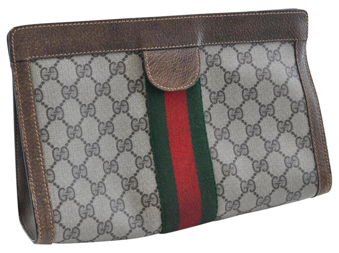 Gucci Clutch bag Castaño Lienzo  ref.208395