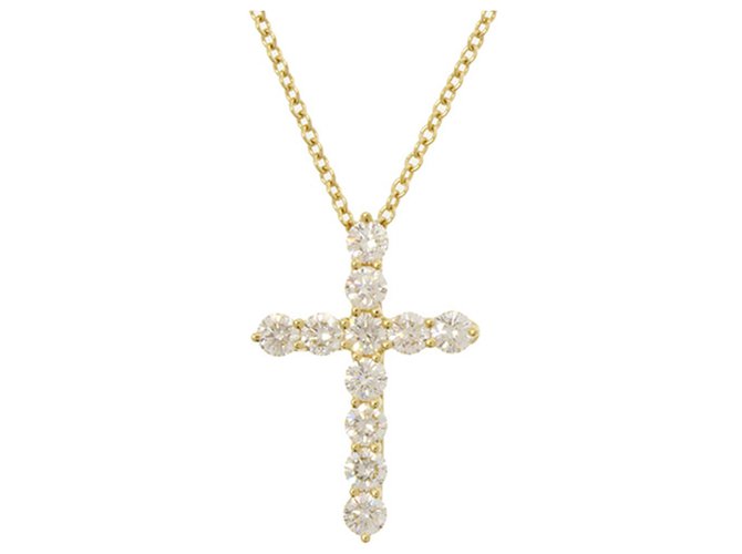 Autre Marque Tiffany Gold Diamond Cross Necklace Golden Metal  ref.208596
