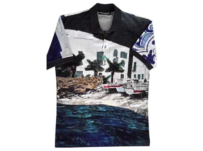 Dolce & Gabbana Photo of the Sicilian coast on the front and ceramic on the back. Dark grey Cotton  ref.208729