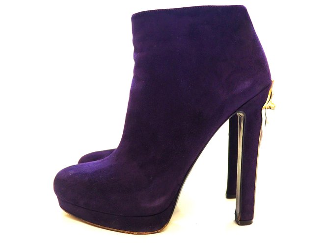 Alexander McQueen suede high heeled ankle boots Purple Silver hardware Leather Metal  ref.208754