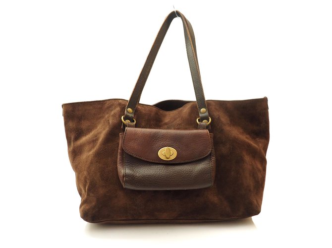 Miu MIu camel suede tote bag in brown Dark brown Leather  ref.208783